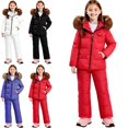 thumbnail image 1 of Afuyipoi Toddler Windproof Ski Suit Set 2-PC Hooded Jacket and Adjustable Bib Pants Red 2T, 1 of 4