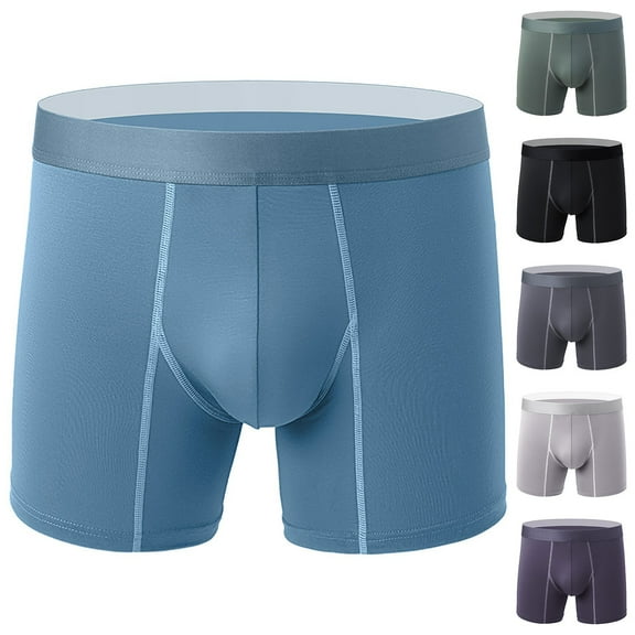 Afuyipoi Underpants for Men,Color Block Elastic Waist Mid Rise Breathable Boxers Blue M