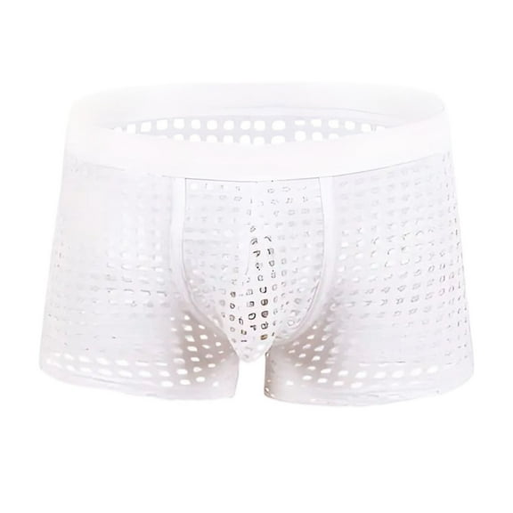 Afuyipoi Underwear for Men Boxers,Fishnet Cut-Out Active Lightweight Casual Underpants White XL