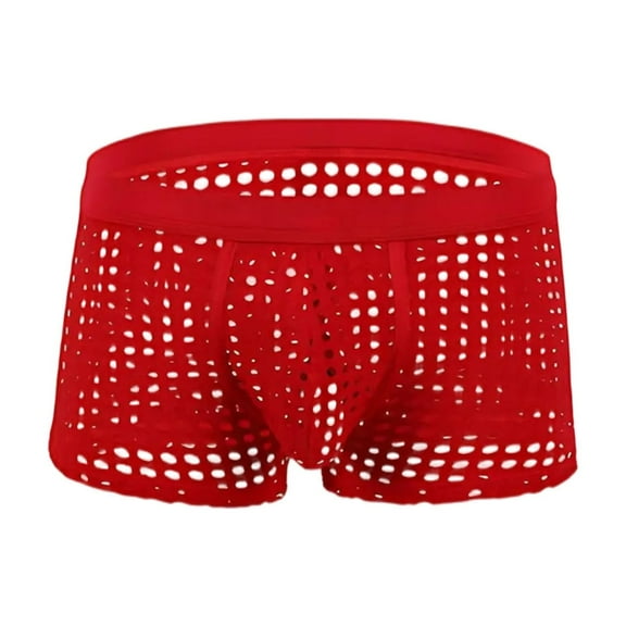 Afuyipoi Underwear for Men Boxers,Fishnet Cut-Out Lightweight Active Casual Underpants Red S