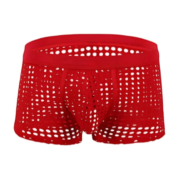 Afuyipoi Underwear for Men Boxers,Lightweight Fishnet Cut-Out Active Casual Underpants Red XL