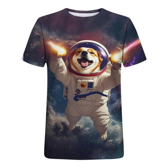 Afuyipoi Unisex 3D Print Shirts, Colorful Space Graphic Tees for Men Women Teens Blue M