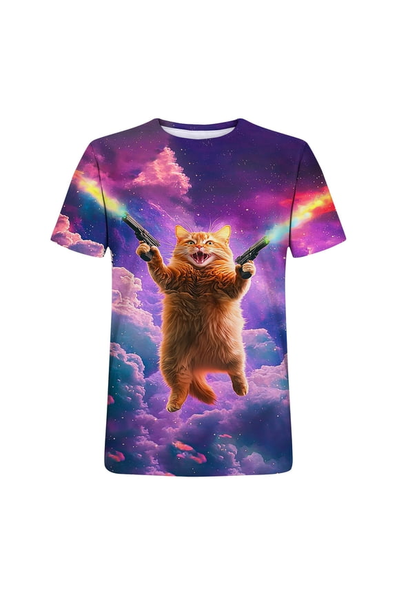 Unisex 3D Print Shirts, Colorful Space Graphic Tees for Men Women Teens Navy L