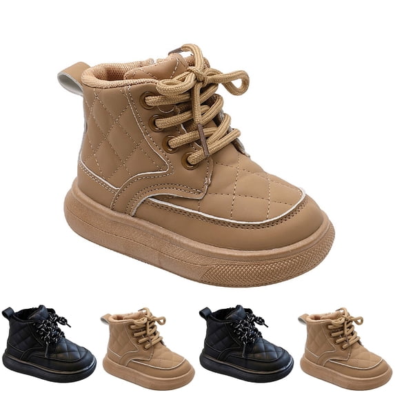 Afuyipoi Unisex Big Kids' Thick Soled Snow Boots Insulated Faux Leather Casual Comfort Warm Winter Shoes Size 9.5 Little Kid - 12 Little Kid Khaki Size 11.5 Little Kids