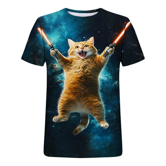 Afuyipoi Unisex Funny T-Shirt for Men Women, 3D Graphic Print Tees Summer Shirts Casual Short Sleeve Tee Dark Blue XL