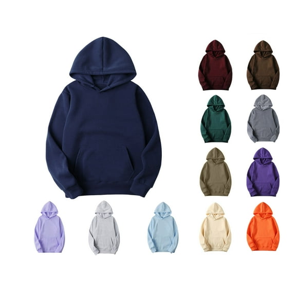 Afuyipoi Unisex Hoodie Casual Hooded Sweatshirts, Casual Long Sleeve Pullover Tops Navy L