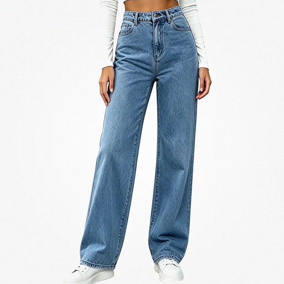 Afuyipoi Wide Leg Jeans for Women High-Waisted Loose Denim Pants Blue 3XL