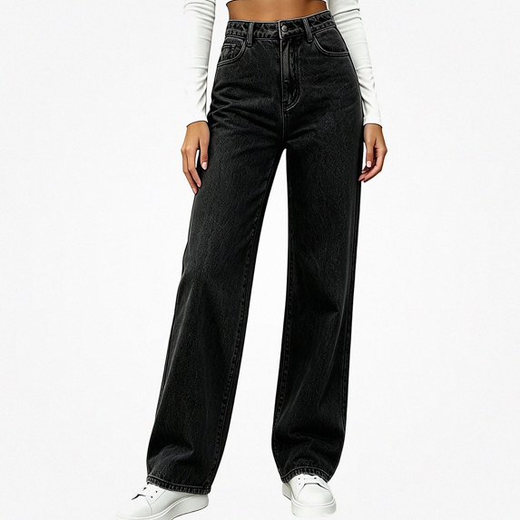 Afuyipoi Wide Leg Jeans for Women High-Waisted Loose Denim Pants Dark Gray 4XL