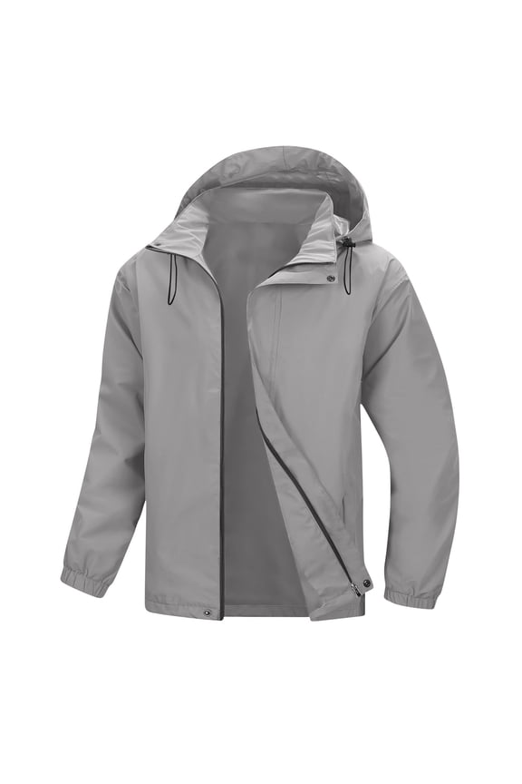 Windbreaker Jackets for Men's,Long - sleeve Water - repellent Pocket Zipper Athletic Jackets Gray 2XL