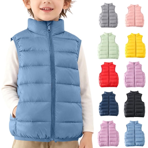 Afuyipoi Winter Boys Down Vest, Lightweight Warm Waistcoat Stand Collar Outerwear Blue 4-5Years
