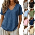 thumbnail image 1 of Afuyipoi Women's 100% Cotton Short Sleeve Linen Top, Casual Double Layer Crepe Loose Blouse, Fashion Solid Color Round Neck Shirt, S-3XL Navy Size M, 1 of 7