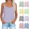 thumbnail image 1 of Afuyipoi Women's 100% Cotton Striped Cami Tank Tops, Summer Strappy Sleeveless Shirt, Boho Casual V Neck Pullover Blouse, Available in Plus Size Yellow Size L, 1 of 8