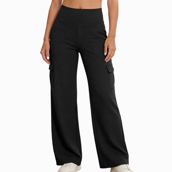 Afuyipoi Women’s Cargo Pants High-Waisted Yoga Work Travel Trousers Black XL