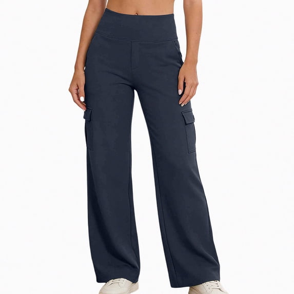 Afuyipoi Women’s Cargo Pants High-Waisted Yoga Work Travel Trousers Navy S