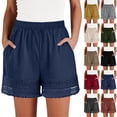 thumbnail image 1 of Afuyipoi Women's Lace Linen Shorts 100% cotton Elastic Waist Solid Color Summer Beach Casual Wear Black Size S, 1 of 6