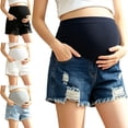 thumbnail image 1 of Afuyipoi ​Women's Maternity 100%Denim Shorts Under Belly, Low Rise Ripped Pregnancy Jean Shorts with Comfortable Waistband Dark Blue Size L, 1 of 7