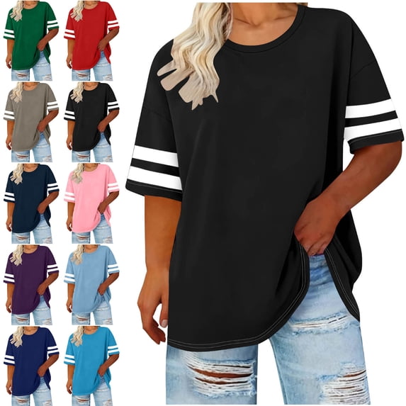Afuyipoi Women's Plus Size Basic T-Shirt, Short Sleeve Solid Undershirt ...