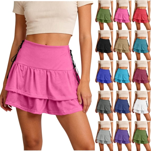 Afuyipoi Women's Skirts High waist Vintage Tiered hem A-Line Skirts Dark Gray Size M