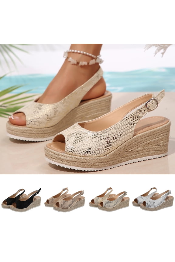 Women's Snake Print Wedge Sandals Plus Size Comfortable Summer Beach Vacation Gold Size 7.5