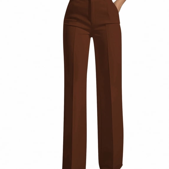 Afuyipoi Women’s Teacher Pants High-Waisted Hanging Suit Trousers Brown L