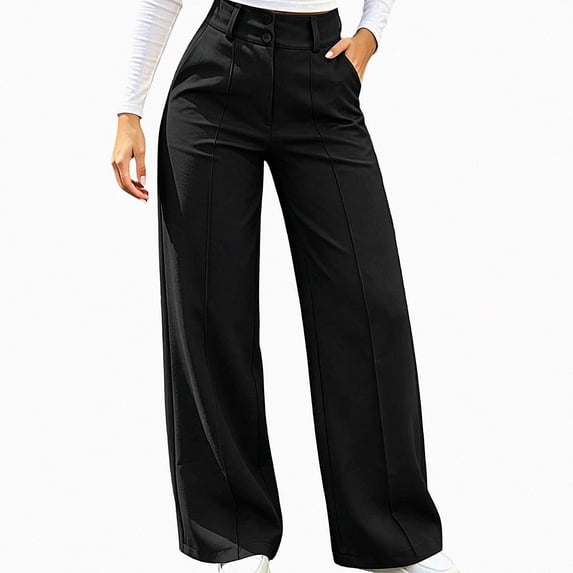 Afuyipoi Women’s Teacher Pants High-Waisted Wide Leg Trousers Black M