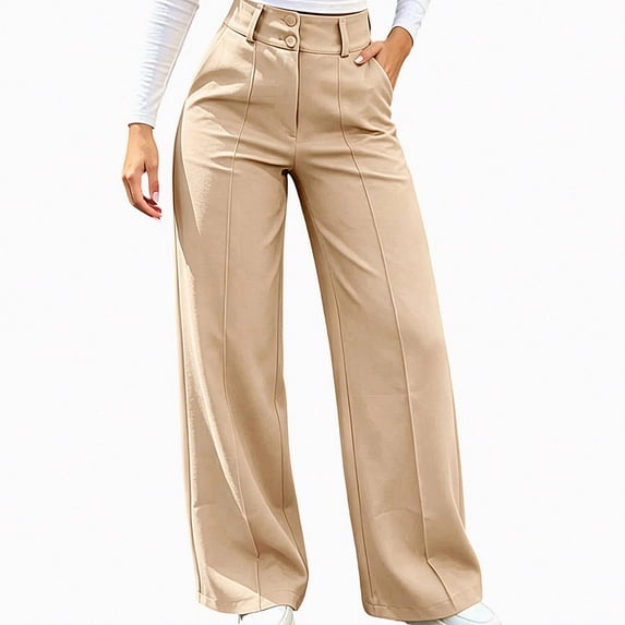 Afuyipoi Women’s Teacher Pants High-Waisted Wide Leg Trousers Khaki M