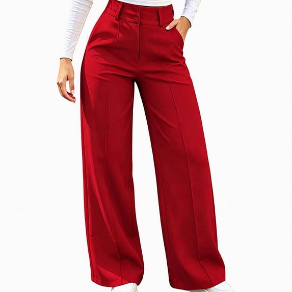 Afuyipoi Women’s Teacher Pants High-Waisted Wide Leg Trousers Red S