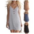 thumbnail image 1 of Afuyipoi Womens 100% Cotton Adjustable Spaghetti Strap V-Neck Button Front Mini Dress, Loose Casual Solid Color Sundress, Soft Breathable Summer Beach Vacation Dress For Women Black Size 2XL, 1 of 9