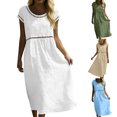 thumbnail image 1 of Afuyipoi Womens 100% Cotton Short Sleeve Round Neck Dress, Loose Casual Maxi Summer Dress, Soft Breathable Solid Color Long Vacation Dress For Women White Size S, 1 of 9