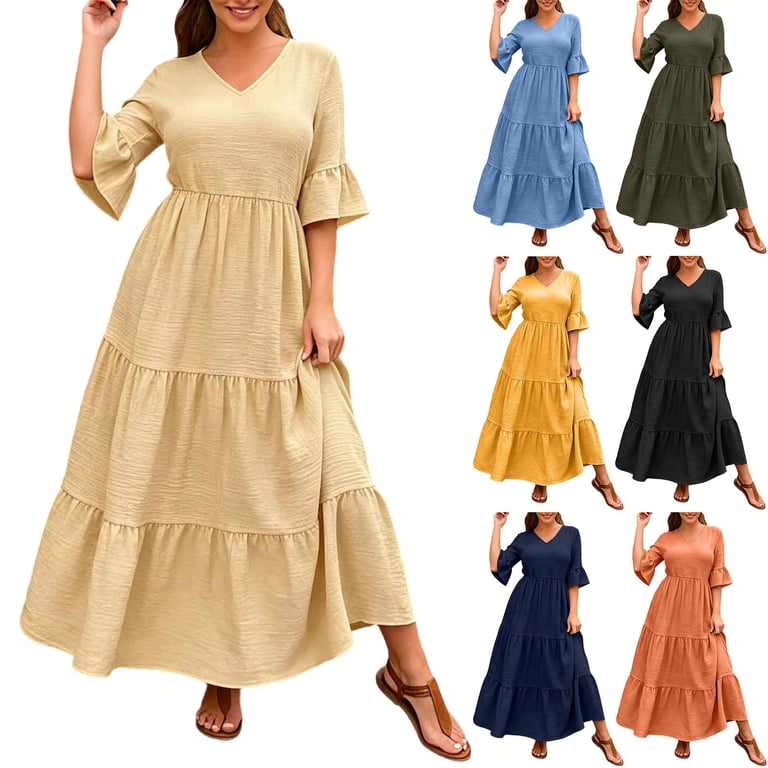 plus size 3 4 sleeve maxi dress Maison Tara Plus Size 3/4 Sleeve V-Neck Floral Print Chiffon Maxi Dress