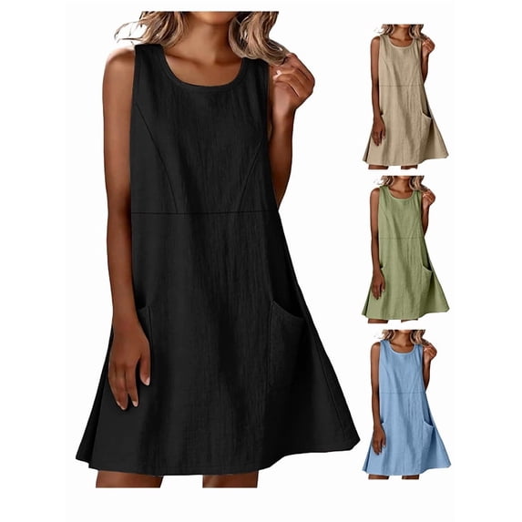 Afuyipoi Womens Sleeveless Round Neck Loose Casual Midi Dress, Soft Breathable Solid Color Shift Dress, Lightweight Wrinkle-Resistant Everyday Spring Summer Dress For Women Light Blue Size S