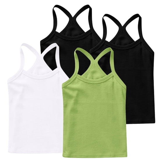 Afuyipoi Y-Back Tank Tops for Girls,Cotton Sleeveless Comfortable Lightweight 4 Pack Summer Cami Green 4-5