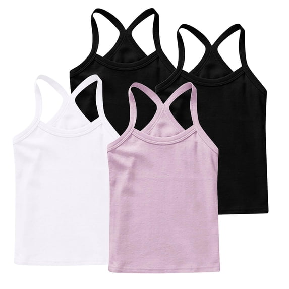 Afuyipoi Y-Back Tank Tops for Girls,Cotton Sleeveless Lightweight Comfortable 4 Pack Summer Cami Pink 10-11