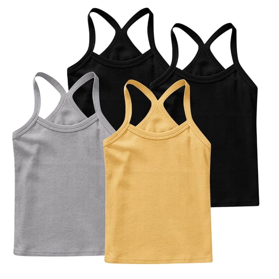 Afuyipoi Y-Back Tank Tops for Girls,Lightweight Cotton Sleeveless Comfortable 4 Pack Summer Cami Yellow 10-11