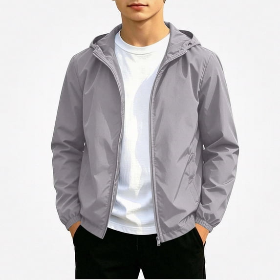 Afuyipoi Youth Teens Boys Softshell Hooded Jacket Waterproof Windbreaker Outdoor Sports Casual Zip Up Size 12-19 Gray Size 16