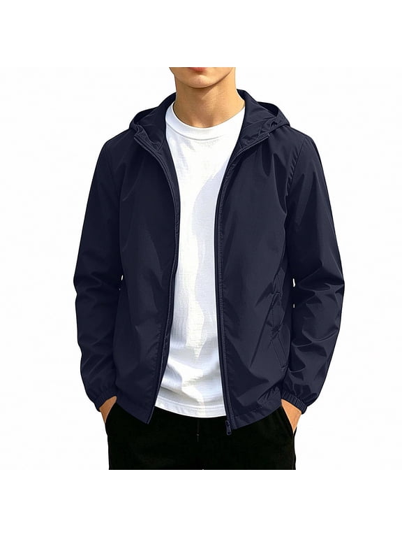 Youth Teens Boys Softshell Hooded Jacket Waterproof Windbreaker Outdoor Sports Casual Zip Up Size 12-19 Navy Size 19