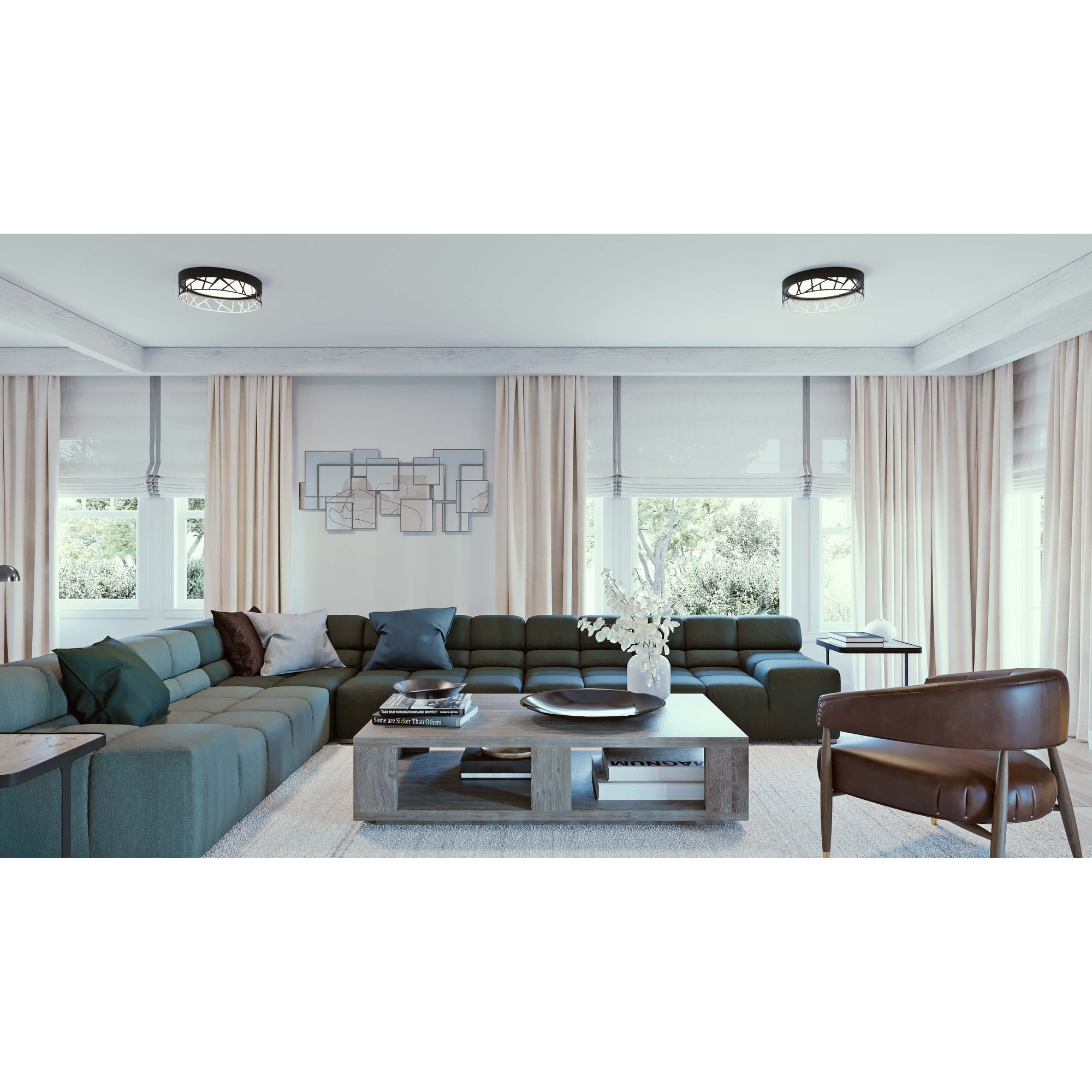 Modern Boon 16" Black Steel LED Flush Mount Drum Ceiling Light