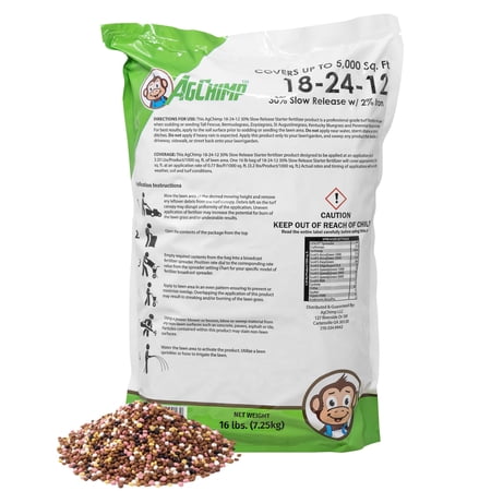 AgChimp 18-24-12 Professional Turf Starter Fertilizer, 16lbs - 24% Phosphorus for Fast Root Development, Lawn Establishment, and Stress Recovery - Covers 5,000 sq ft