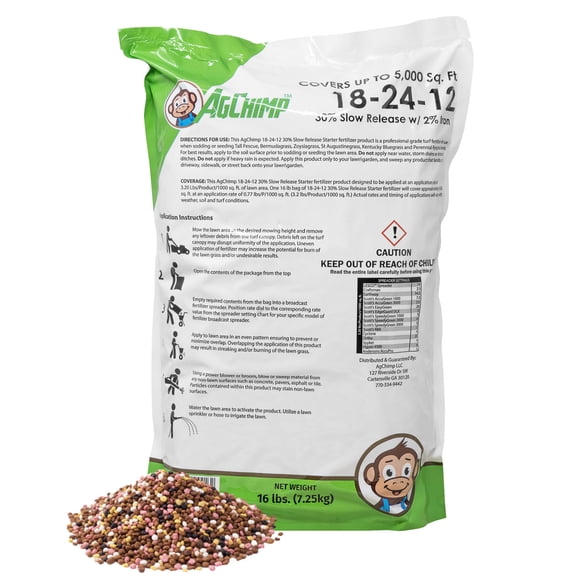 AgChimp 18-24-12 Professional Turf Starter Fertilizer, 16lbs - 24% Phosphorus for Fast Root Development, Lawn Establishment, and Stress Recovery - Covers 5,000 sq ft