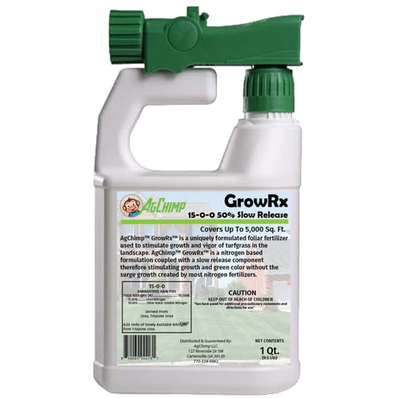 AgChimp GrowRx 15-0-0 Ready-to-Use Dual-Phase Nitrogen Liquid Fertilizer, 1qt - Blend of Quick and Slow-Release Nitrogen for Immediate Green-Up and Continuous Turf Growth - Covers 5,000 sq ft