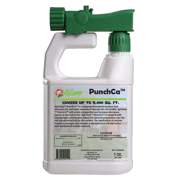 AgChimp PunchCa Ready-to-Use Liquid Lawn Calcium Supplement, 1qt - Fertilizer and Soil Conditioner with Hose-End Attachment for Compaction Relief, Water Movement, Rootzone Restoration - 5,000 sq. ft.