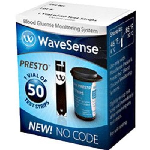 AgaMatrix WaveSense Presto End-fil Blood Glucose Test Strip, 1/2L Sample Size, 4 sec Test Time, Single Use-Bottle of 50