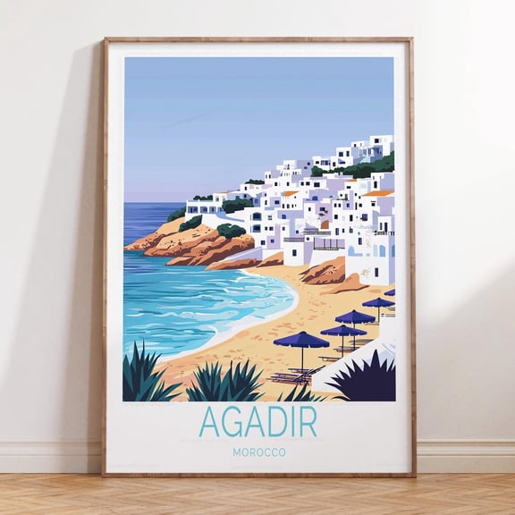 Agadir Morocco Scenic Beach Nature Wall Art, Stretched Canvas Size 12x18