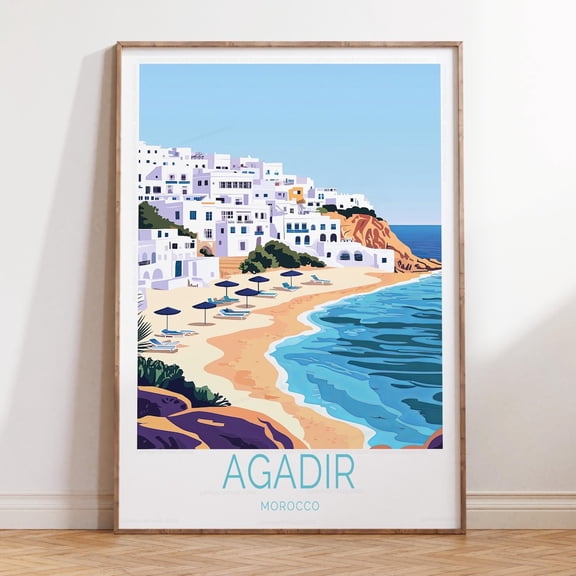 Agadir Morocco Traditional Cityscape Print, Stretched Canvas Size 8x12