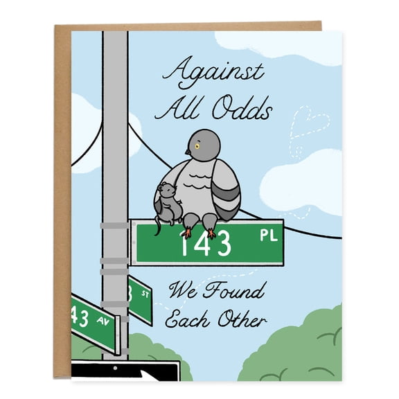 Against All Odds Greeting Card Cute Pigeon and Baby Design Blank Inside Perfect for Friendship, Love, and Supportive Messages