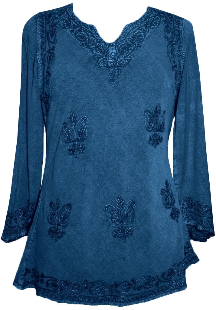 Agan Traders Women's Bohemian Embroidered Rayon Tunic Blouse - Long Sleeve V-Neck Boho Top - View #2