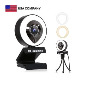 Agape 4K HD Webcam, Web Camera with Built in Mic and Adjustable Ring Light, Autofocus Webcam with Tripod for Live Streaming Gaming Video Calling Conferencing Recording, Noise Reduction