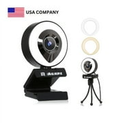 Agape 4K HD Webcam, Web Camera with Built in Mic and Adjustable Ring Light, Autofocus Webcam with Tripod for Live Streaming Gaming Video Calling Conferencing Recording, Noise Reduction