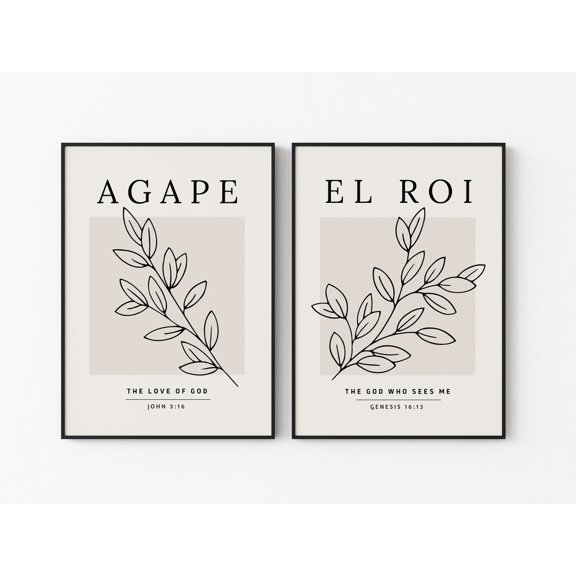 Agape El Roi Wall Art Bible Verse Wall Art Boho Modern Minimalistic Bible Wall Art Set 2 Stretched Canvas 8x12