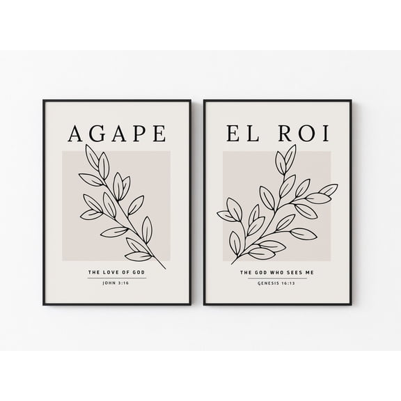 Agape El Roi Wall Art Bible Verse Wall Art Boho Modern Minimalistic Bible Wall Art, Set of 2, Poster Only